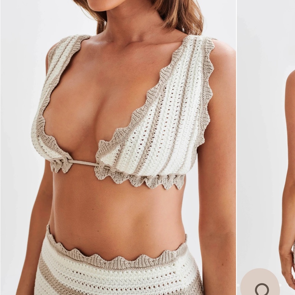 MESHKI jadia Contrast Crochet Bralette - Taupe/White size Xsmall. Worn once